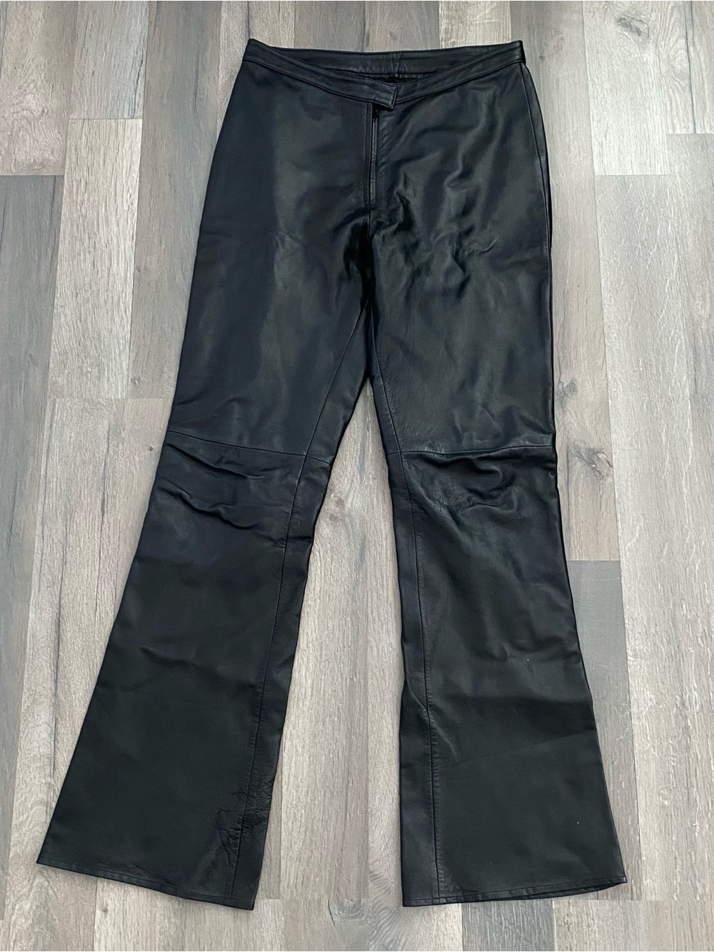 Vintage VS2 Y2K Black Genuine Leather Flare Pants Biker Rock Retro Punk